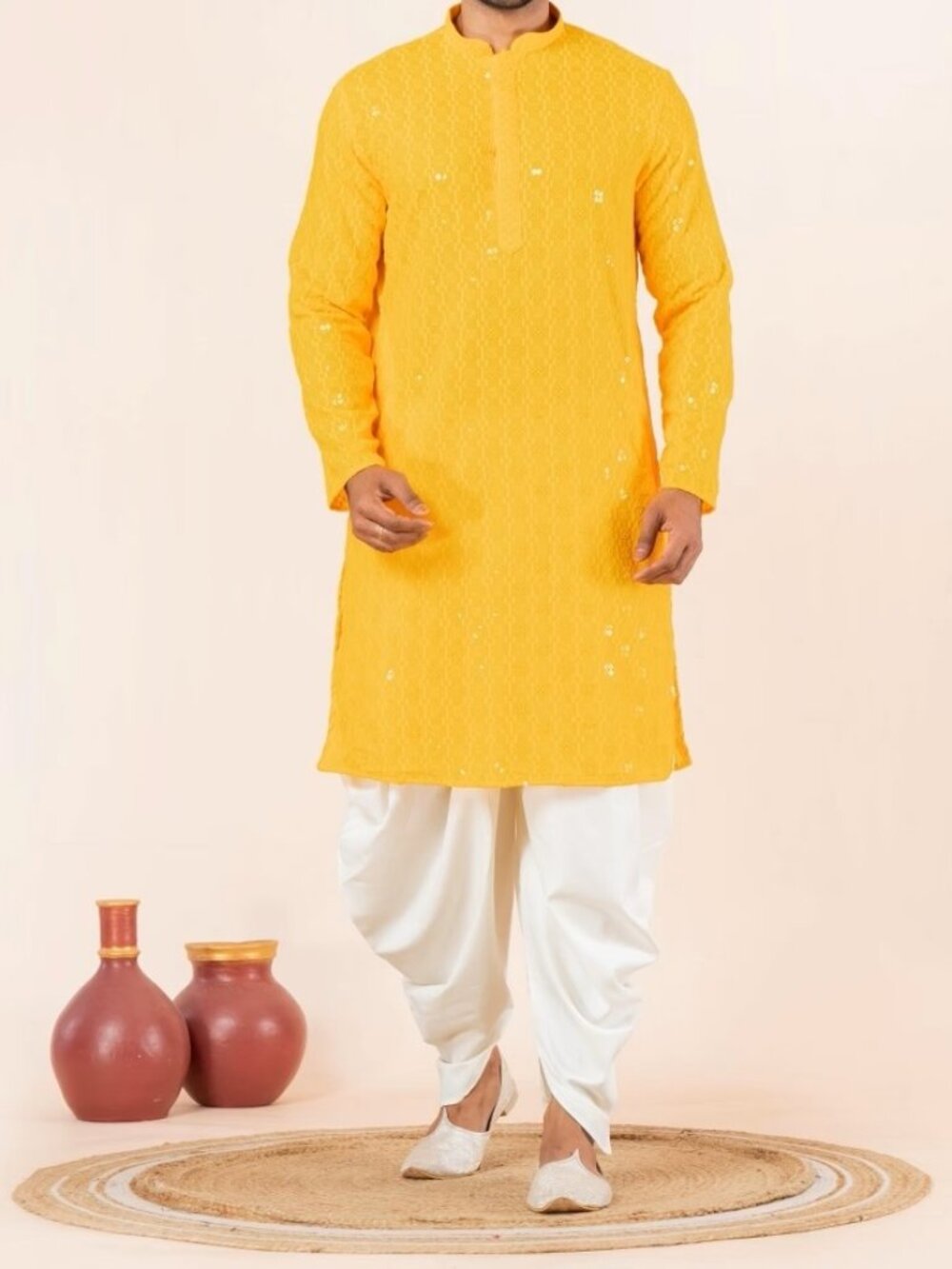 Men’s Yellow Kurta Dhoti Set – Haldi/Wedding Outfit